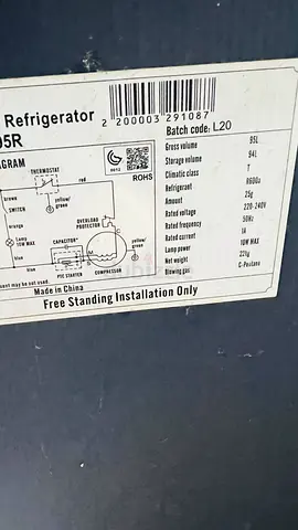Small freestanding refrigerator - 95L, used, good working condition