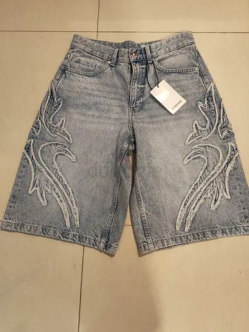 Lightwash Embroidered Denim Shorts (With Tag) - Size 36 EUR