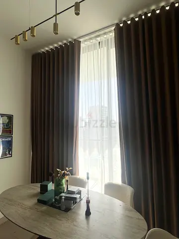 X4 Brown Blackout Curtains with Sheer Panels and Twin Rail System - Excellent Condition