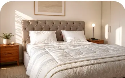 Tufted Standard King Size bed and 2 side tables