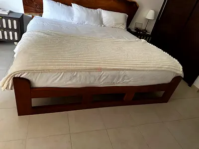 super king 2 meter long Solid Wood Double Bed Frame with Headboard - Dark Finish
