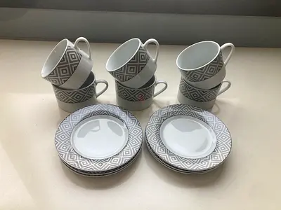 6-Piece Grey Geometric Teacup
