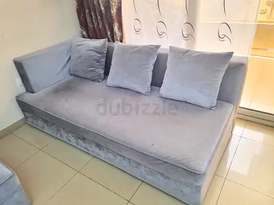 Light grey Velvel Sofa 3 + 2 seater L shape (chaise)  with cushions - excellent condition