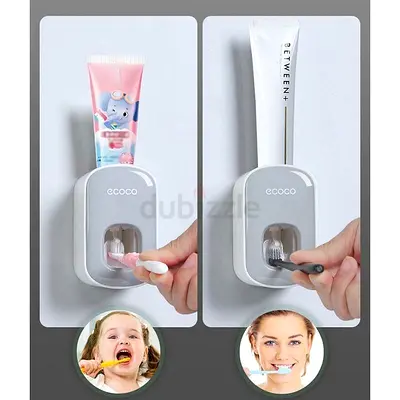 Wall-mounted Automatic Toothpaste Dispenser with Toothbrush Holder - Gray