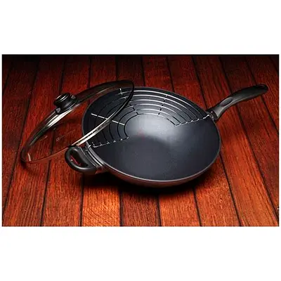Non-stick 5 liter 32cm Wok Pan with Lid and Oil Drip Rack, Swiss Diamond - New in box