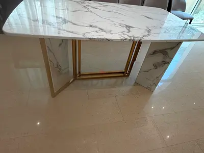 White Marble Dining Table with Gold Frame (Used)