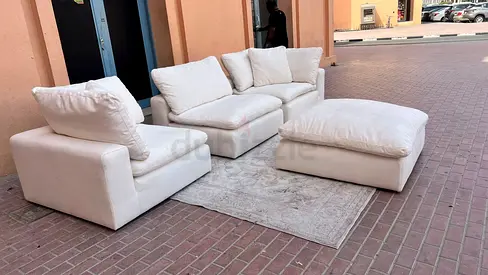 Marina home feather filled Sofa White Modular 3-Seater Sofa with Ottoman - Clean Modern Design