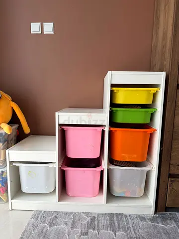 White Kids Storage Shelf with Colorful Bins