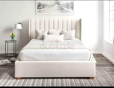 UAE Beige Upholstered Queen Bed with Vertical Channel Headboard