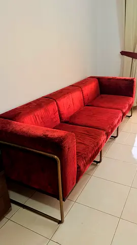 Red Velvet 3-Seater Sofa with Metal Frame - Good Condition