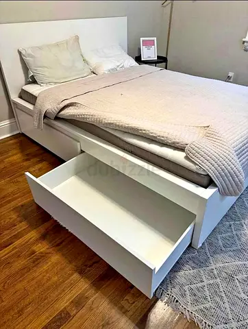 IKEA MALM Queen Size Bed + 2 Storage Drawers + Mattress