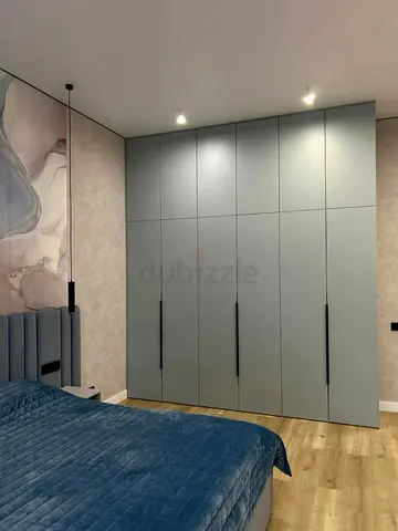 Built-in Matte Grey Wardrobe with Tall Handles