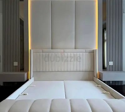 Upholstered King Size Bed Frame with Padded Headboard