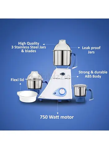 750W Mixer Grinder with 3 Stainless Steel Jars (Leak-proof) - Used
