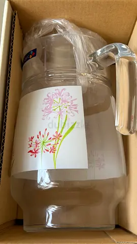 Glass Water Pitcher / Kettle with Floral Design - Like New