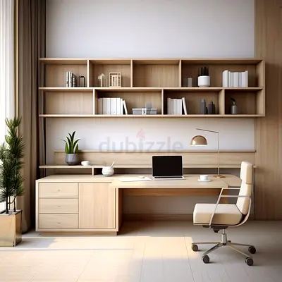 Light Wood L-Shaped Office Desk with Shelving and Drawers