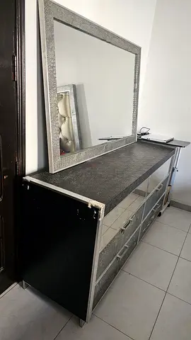 Large Mirrored Dresser with Matching Wall Mirror - Good Condition