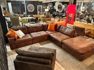 Marina Home Leather modular sofa with footstool