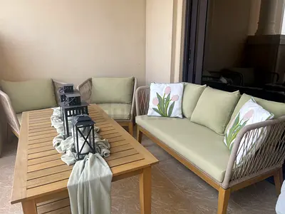 Danube Home Outdoor 5-piece Wooden Lounge Set with Cushions — Excellent Condition