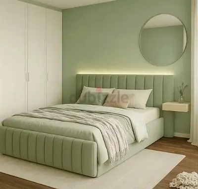 Brand New Queen Size Modern upholstered bed with Mattress.