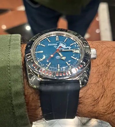 Vostok Amphibia Russian Diver Watch - Blue Dial, Rubber Strap