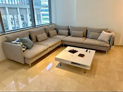 Ikea Sodhremn Corner Sofa Gray Light grey L-shaped fabric sectional sofa – modern, good condition