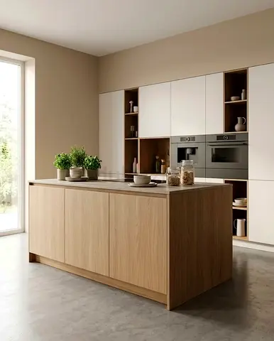New Modern wooden kitchen island with built-in storage