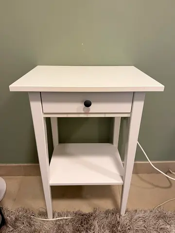 White bedside table with drawer and shelf - good condition