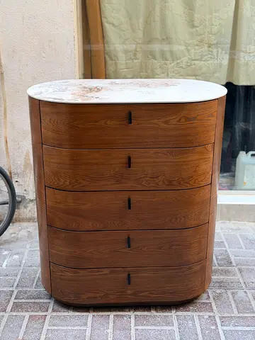 Curved 5-Drawer Wooden Dresser with Marble Top