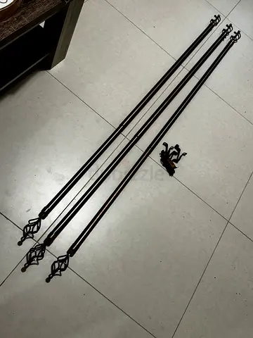 Set of 3 decorative metal curtain rods with finials and brackets