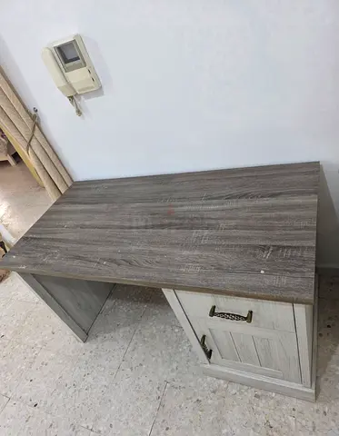 Wood-look Study Desk with Drawer and Cupboard - Good Condition