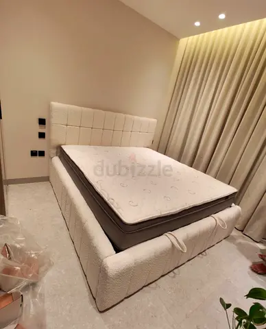 Upholstered Double Bed with Headboard with  Hydraulic Storage- Cream Bouclé