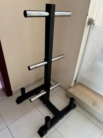 Vertical Weight Plate  Bar Storage Rack — 6 Pegs and 4 barbells