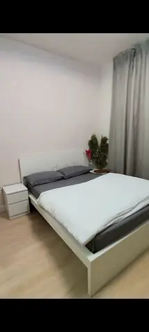 White double bed frame with mattress and 2 double drawer bedside tables - queen size
