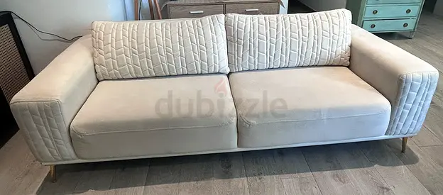 Light Beige 3-Seater Sofa with Quilted Back Panels