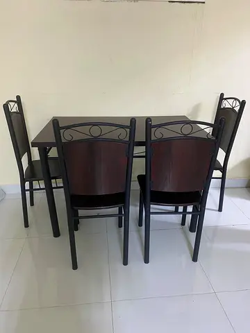 Compact 4 Seater Dining Set with Metal Frame and Wood Finish