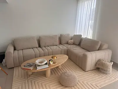 Beige Upholstered Sofa (Fabric Close-up) - Good Condition