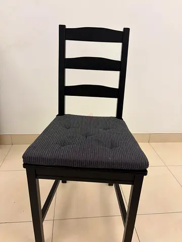 Ikea Solid Black Wooden Dining Chair with Cushion