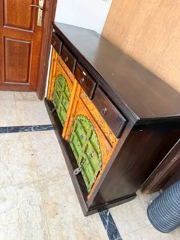 Solid Wood Sideboard with Carved Painted Doors