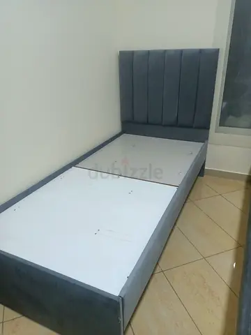 Single Grey Upholstered Bed Frame with Headboard - Good Condition