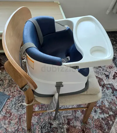 Portable Booster/Feeding Seat with Tray - Navy/White