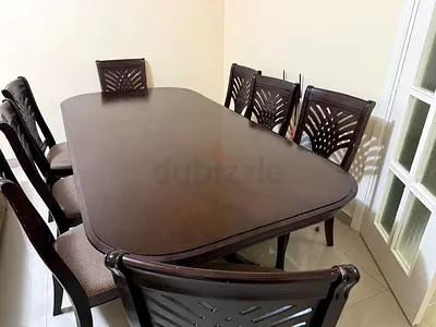 Solid Wood 8-Seater Dining Table with Chairs - Dark Finish