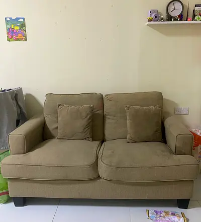 Compact 2-Seater Beige Fabric Sofa - Good Condition