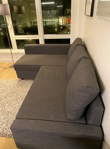 Grey L-shaped Sofa Bed with Chaise - Good Condition