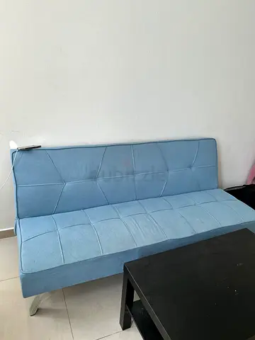 Light Blue Upholstered 2-Seater Sofa Bed (Compact)