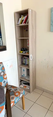 Tall Narrow 6-Shelf Wooden Bookcase — Light Oak