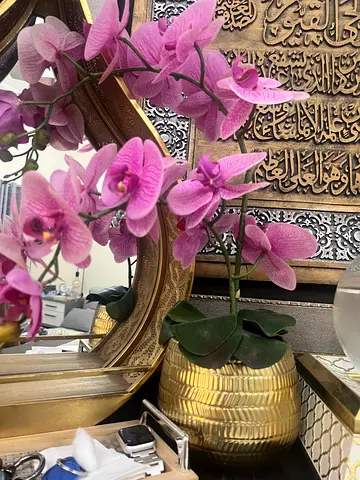 Artificial Pink Orchid Arrangement in Gold Pot — Decorative Home Accent