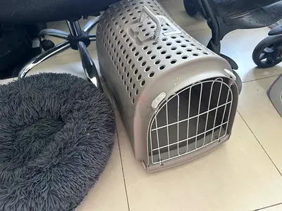 Plastic Pet Carrier with Metal Door — Good Condition