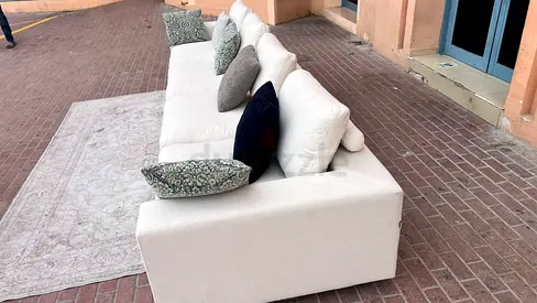 Selling perfect condition Marina home Feather filled Corner L shape sofa with ottoman