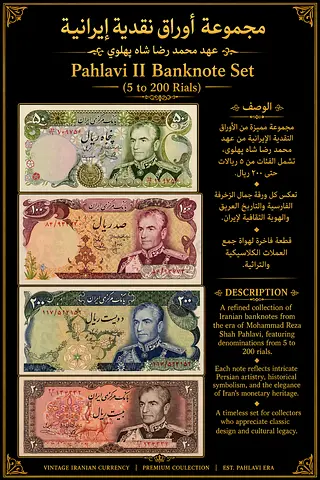 Pahlavi II Iranian Banknote Set (5 to 200 Rials) - Vintage Collection